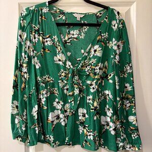 Lucky Brand Green floral Blouse, Large